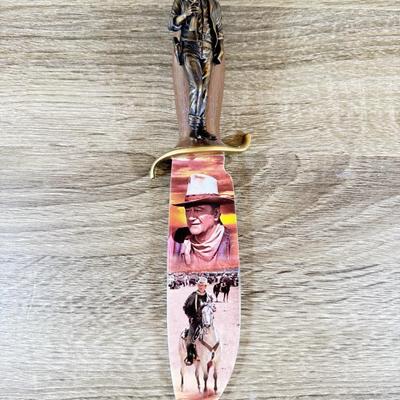 LOT 31L: 2008 Bradford Exchange John Wayne Knife Collection - "True Courage" A2340, "True American" A1872 &...