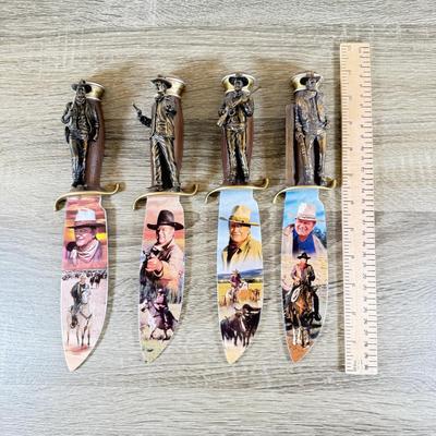 LOT 31L: 2008 Bradford Exchange John Wayne Knife Collection - "True Courage" A2340, "True American" A1872 &...