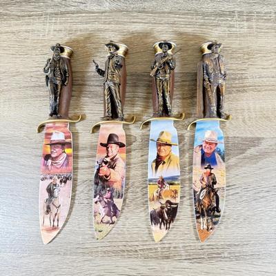 LOT 31L: 2008 Bradford Exchange John Wayne Knife Collection - "True Courage" A2340, "True American" A1872 &...