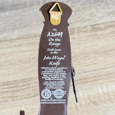 LOT 32L: Bradford Exchange John Wayne Knife Collection - 2007 "On the Range" A2649, 2007 "The Duke" A4585, 2007...