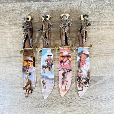 LOT 32L: Bradford Exchange John Wayne Knife Collection - 2007 "On the Range" A2649, 2007 "The Duke" A4585, 2007...