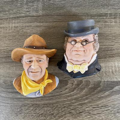 LOT 38L: Vintage Legend Products England Chalkware Bossun Heads - Westerner & Mr. Pickwick