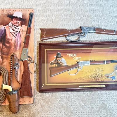 LOT 46L: 2013 Bradford Exchange "True Grit" Commemorative Rifle A0011, 2019 John Wayne: Western Icon Masterpiece Wall Decor...