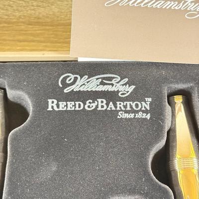 LOT 50L: Reed & Barton Williamsburg Silver Plate Bar Tool Set w/ Box