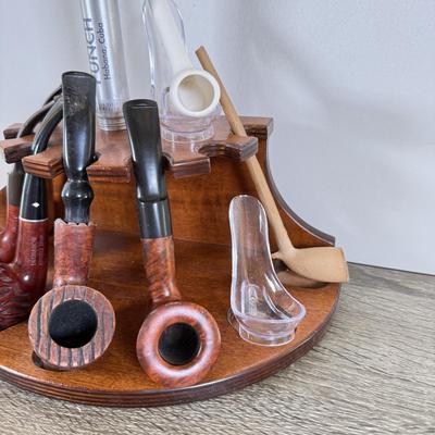 LOT 51M: Pipe Rack made in Italy, Boddingtons Bitter Ashtray w/ Collection of Pipes - Dr. Grabow, Italy, Angelo, Czech & More