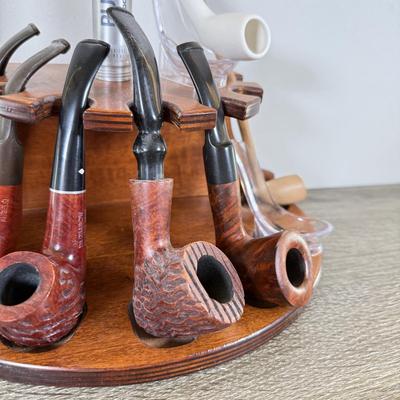 LOT 51M: Pipe Rack made in Italy, Boddingtons Bitter Ashtray w/ Collection of Pipes - Dr. Grabow, Italy, Angelo, Czech & More