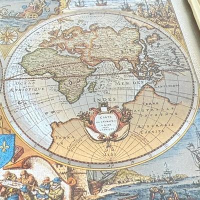 LOT 54M: Pair of Framed Vintage Foil Maps & Miniature Pink Desktop Globe