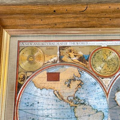 LOT 54M: Pair of Framed Vintage Foil Maps & Miniature Pink Desktop Globe