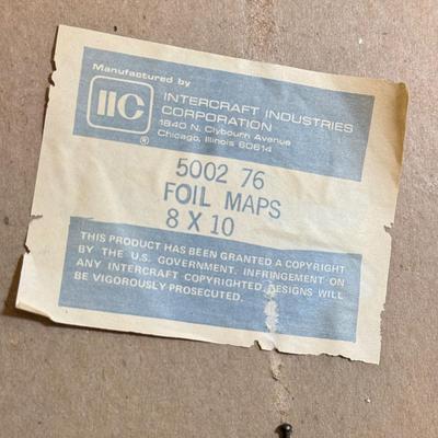 LOT 54M: Pair of Framed Vintage Foil Maps & Miniature Pink Desktop Globe