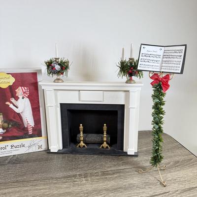 LOT 55M: Byer's Choice - 2012 Santa w/ Toys, 2006 Fireplace w/ Music Stand & A Christmas Carol Puzzle