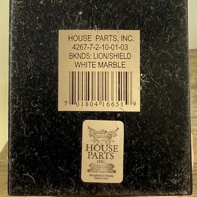 LOT 58M: Pair of 1992 White Marble Lion w/ Shield Bookends