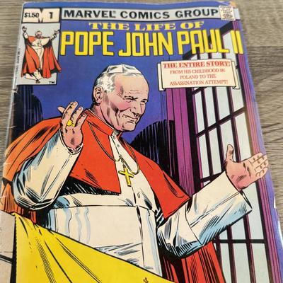 LOT 60M: 1982 Marvel Comics The Life of Pope John Paul II w/ Collection of Books on Historical & Modern Popes and the Vatican