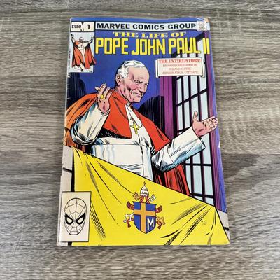 LOT 60M: 1982 Marvel Comics The Life of Pope John Paul II w/ Collection of Books on Historical & Modern Popes and the Vatican