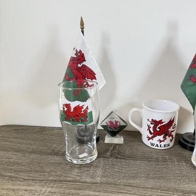 LOT 66M: Wales Flags & Memorabilia Collection incl. 2002 Crosa Welsh Dragon Statue