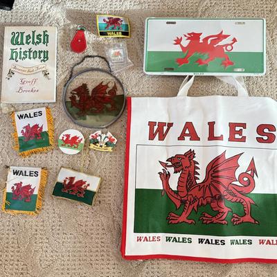 LOT 66M: Wales Flags & Memorabilia Collection incl. 2002 Crosa Welsh Dragon Statue