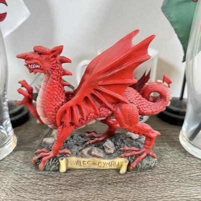 LOT 66M: Wales Flags & Memorabilia Collection incl. 2002 Crosa Welsh Dragon Statue