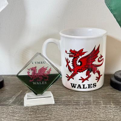 LOT 66M: Wales Flags & Memorabilia Collection incl. 2002 Crosa Welsh Dragon Statue