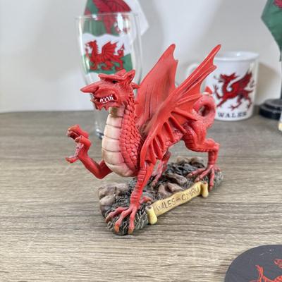 LOT 66M: Wales Flags & Memorabilia Collection incl. 2002 Crosa Welsh Dragon Statue