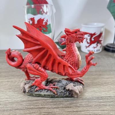 LOT 66M: Wales Flags & Memorabilia Collection incl. 2002 Crosa Welsh Dragon Statue
