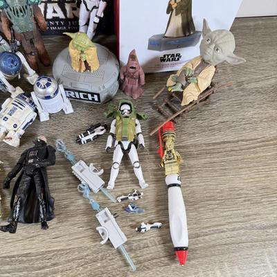 LOT 68L: Collection of Star Wars Toys / Figurines, Hallmark Keepsake Obi-Wan Ornament w/ Box & Sticker Book