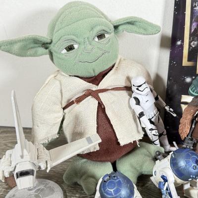 LOT 68L: Collection of Star Wars Toys / Figurines, Hallmark Keepsake Obi-Wan Ornament w/ Box & Sticker Book