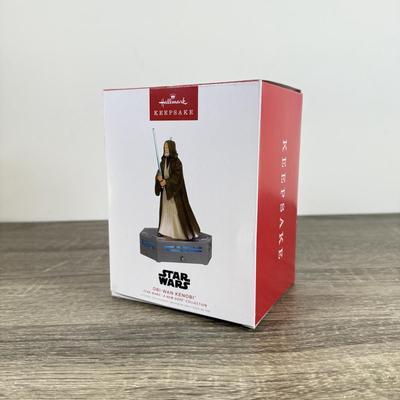 LOT 68L: Collection of Star Wars Toys / Figurines, Hallmark Keepsake Obi-Wan Ornament w/ Box & Sticker Book