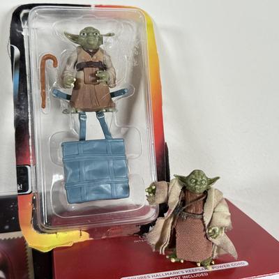 LOT 68L: Collection of Star Wars Toys / Figurines, Hallmark Keepsake Obi-Wan Ornament w/ Box & Sticker Book