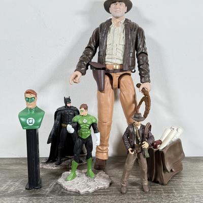 LOT 69L: Collection of Toys, Action Figures, Comics & More - Indiana Jones, DC Comics, Spiderman, Mr. Bean, 1950s Illustrated Classics