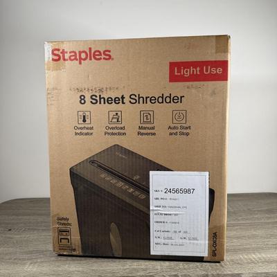 LOT 73L: NIB Staples Light Use 8-Sheet Paper Shredder Model SPL-OXC8A