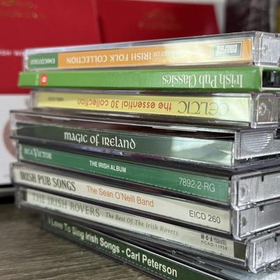 LOT 74M: Ireland Nyl-Glo Flag, Fitzgerald's Irish Turf, Hallmark Keepsake Ornaments w/ Boxes, Irish / Celtic Music CDs & More