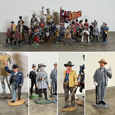 LOT 75M: Mini Metal & More Figurines incl. King & Country - Winston Churchill, HM King Charles III, Rooster Cogburn & Hercule...