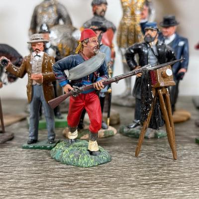 LOT 75M: Mini Metal & More Figurines incl. King & Country - Winston Churchill, HM King Charles III, Rooster Cogburn & Hercule...