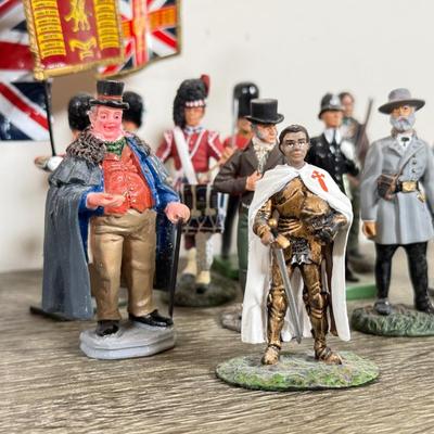 LOT 75M: Mini Metal & More Figurines incl. King & Country - Winston Churchill, HM King Charles III, Rooster Cogburn & Hercule...