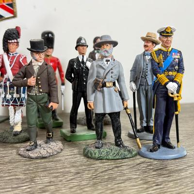 LOT 75M: Mini Metal & More Figurines incl. King & Country - Winston Churchill, HM King Charles III, Rooster Cogburn & Hercule...