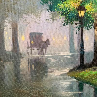 LOT 84 M: Framed & Signed Lloyd Garrison Oil Painting 2018: Nighttime Horse & Carriage