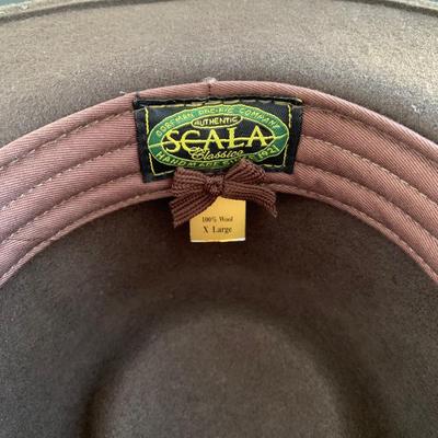 LOT 91 M: Scala Brown Wool Felt Size XL Cowboy Hat & Hats In The Belfry Black Felt Derby Hat Size 7 5/8