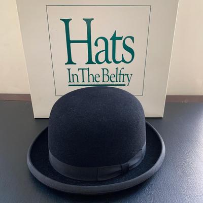 LOT 91 M: Scala Brown Wool Felt Size XL Cowboy Hat & Hats In The Belfry Black Felt Derby Hat Size 7 5/8