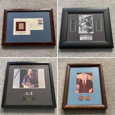 LOT 92 M: Framed John Wayne Collection: First Day Issue Stagecoach Stamp, Limited Edition Film Cells, Rio Bravo "Dynamite"...