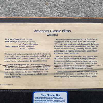 LOT 92 M: Framed John Wayne Collection: First Day Issue Stagecoach Stamp, Limited Edition Film Cells, Rio Bravo "Dynamite"...