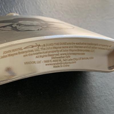 LOT 93 M: John Wayne Collection: 6 oz Stainless Steel Flask, Stamp Lapel Pins, Franklin Mint Collector's Playing Card Set, & More