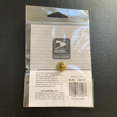 LOT 93 M: John Wayne Collection: 6 oz Stainless Steel Flask, Stamp Lapel Pins, Franklin Mint Collector's Playing Card Set, & More