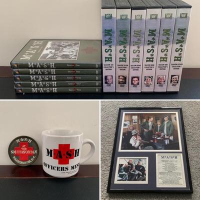 LOT 94 M: M*A*S*H Collection; Coffee Mug, Iron On Patch, DVD's Season 1 - 11, & Framed Infograph