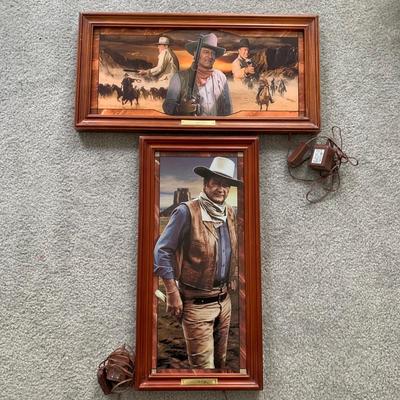 LOT 102 M: Bradford Exchange Limited Edition John Wayne "Stained Glass" Light Boxes; "Hero Of The West" 2006 &...