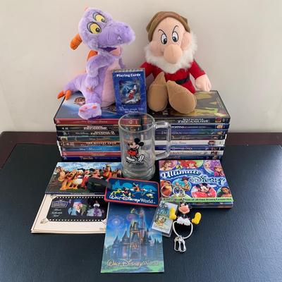 LOT 103 M: Disney Collection: Keychains, Postcards, CD, Playing Cards, Grumpy & Figment Stuffed Animals, DVD's, & More