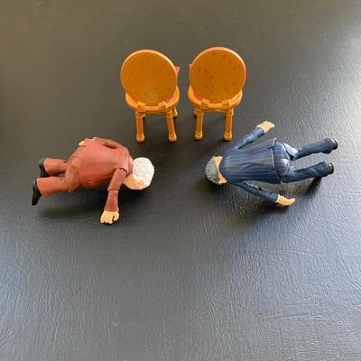 LOT 105 M: The Muppets Collection: Lego Figures, Posable Kermit w/ Banjo Figure, Statler & Waldorf in Balcony Figures, "The...