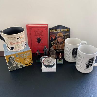 LOT 116 M: Sherlock Holmes Collection: DVDs, Book, Coffee Mugs, Desk Magnifier, & More