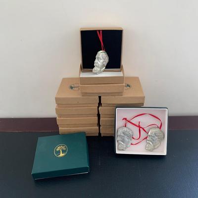 LOT 117 M: UK Christmas Ornaments & 13 Levenger Pewter Charles Dickens Head Ornaments