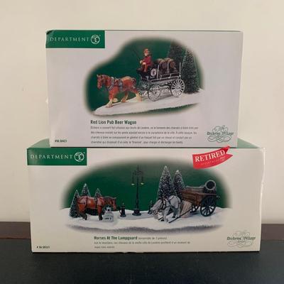 LOT 119 M: Department 56 Dickens Village Series "Horses At The Lampguard" & NIP "Red Lion Pub Beer Wagon"