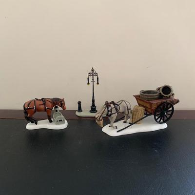 LOT 119 M: Department 56 Dickens Village Series "Horses At The Lampguard" & NIP "Red Lion Pub Beer Wagon"