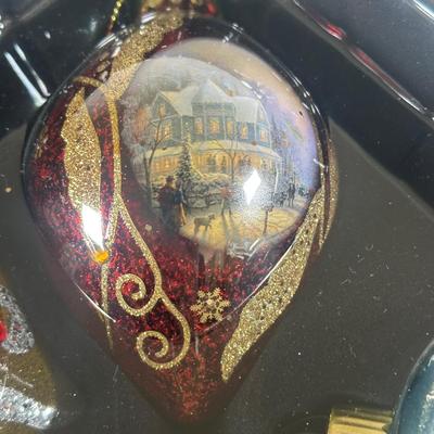 LOT 123U: Thomas Kinkade Light Up Painting, Tree Ornaments & More!